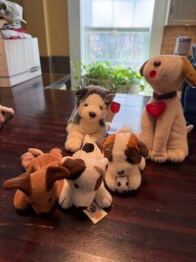 Vintage Dog Plush Lot - 5pc - Wishbone - Jack Russell-Husky-Saint Bernard -Hound